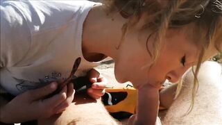 Public Blowjob in Petra - Amateur Babe Swallows Cum