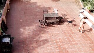 Public Courtyard Blowjob and Fucking with a Hot Brunette Amateur Couple