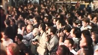 Nasty girl surrounded by excited men wildly gangbanged