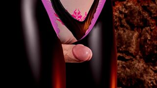 Hot Succubus with Big Tits in Oil - Thighjob Teasing for Big Dick in Leather Leggings, POV Staircase Doggy Style Sex