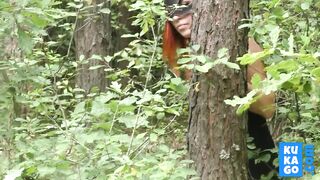 BDSM Blowjob in the Woods by Kinky Redhead in Leather Mask
