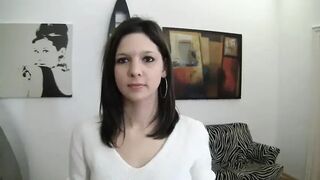 Sweet brunette teen is toying and fingering her shaved pussy