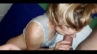 The eager step sister sucks her br's big dick.