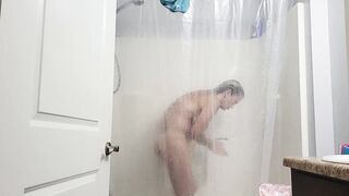 Big-titted babe's shower show