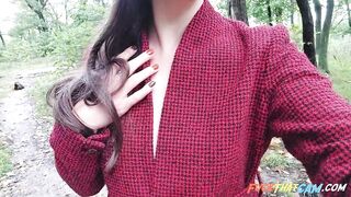 Risky Public Walk - Autumn Park Nudity