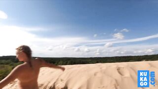 Nude Walk: Blonde Russian Teen's Naughty Sand Pit Adventure