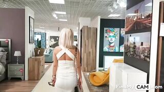 Big-Titted Blonde Babe Masturbates in a Public Market