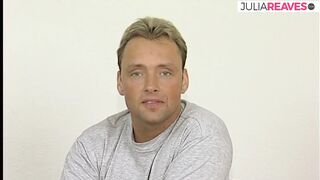 Sexy babe gets shaved pussy fucked hard by a huge dildo