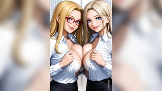Lesbian blonde kiss in office (Ai animation)