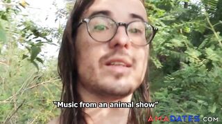 Big-Titted Babe Blows a Nerd on the Beach