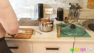 Blonde Babe Fucks Herself with Fruit in the Kitchen