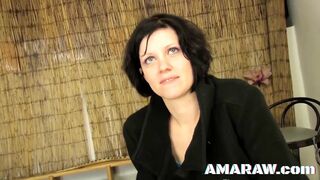 Brunette slut Clarysse giving a blowjob in a 69 and fucking