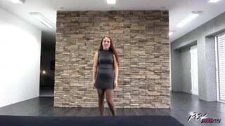 Girl in pantyhose will open her legs to Sit on an erected bazooka