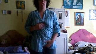 Chubby Brunette Babe Strips and Humps on Webcam