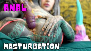 Tattooed Solo Girl Pushing Anal Toys in Lingerie