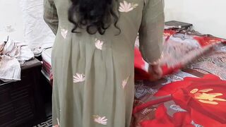 Indian Stepmom fucks while changing bedsheets in room