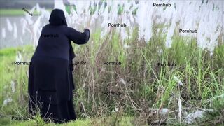 Egypt Muslim Farm Girl with Abaya Try to Find Cucumber in Farmland for Her Pussy