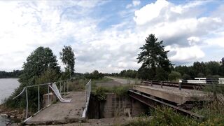 Blonde Babe Strips on the Bridge