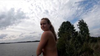 Blonde Babe Strips on the Bridge