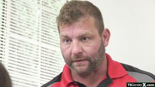 Shemale cheerleader Paradise has her coachs cock on her mind