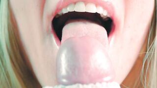 Close-up Tongue Teasing Blowjob by Blonde Amateur Milf