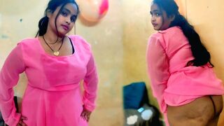 Sexy Indian Chubby Bhabhi in See-through Pink Gown - Massive Ass & Curvy Body Reveal