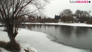 Blonde bitch enjoys riding a fat cock in the snow