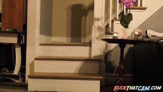 Redhead Teen Teasing On Webcam: No Panties Upskirt On Stairs