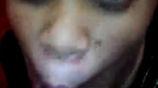 Ebony Amateur Deepthroats in POV Blowjob Video