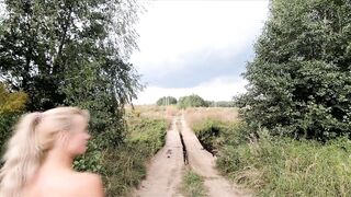 Risky Public Walk - Naked on a Broken Bridge
