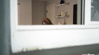 Big tits milf makes perv guy lick and fuck her shaved pussy