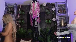 Slutty Latina shemale sucks on hot trans girl's hard dick