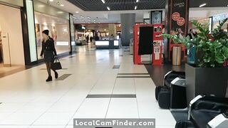 Big-tit milf publicly masturbates in a changing room