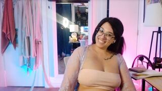 Screaming Charlotte spreads her legs wide, bushy cunt on display