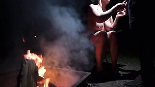 Big-Titted Blonde Blows Cock at Camp