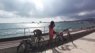 Flashing Hairy Pussy by Taking Off Panties at the Beach Sunset