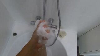 Big-Ass Black Teen's Solo Shower Footjob on Webcam