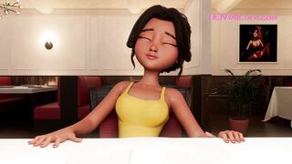 Personal Service ● Restaurant Bliss: Busty Waitress Sucks Shemale Cock Under Table