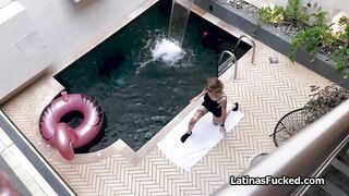 Blown by busty Latina roomie after her Yoga session by the pool