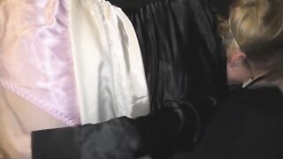 Amateur Girl's Satin Handjob & Cumshot