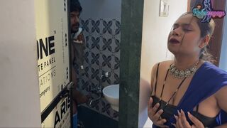 The stepmother caught the son masturbating in the bathroom, then the two had sex together.