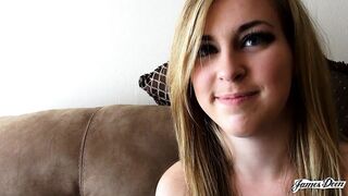 Nervous Blonde Teen Strips Naked To Have A Good First Time with James Deen
