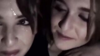 2 Stepsisters Suck Cock in a Theater - Amateur POV Blowjob