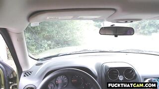 Blonde Milf Seduces Driver, Masturbating in Public