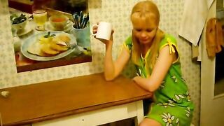 Blonde Girl's Kitchen Table Blowjob and Hardcore Fuck