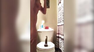 Black Amateur Rides and Sucks Dildo in Cowgirl Position