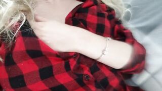 Blonde Teen in Plaid Shirt Plays with Herself