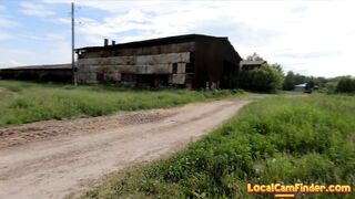 Blonde Babe's Public BDSM Solo in a Hayloft