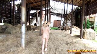 Blonde Babe's Public BDSM Solo in a Hayloft