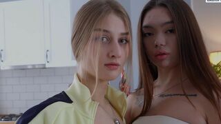 Horny Teen Eats Creampie From Her Asian Girlfriend's Juicy Pussy After Hard and Rough Sex with Sugar Daddy!